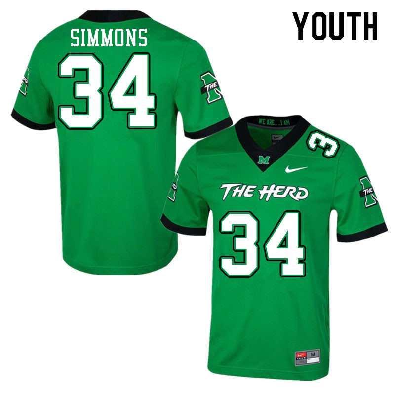 Youth #34 Shane Simmons Marshall Thundering Herd College Football Jerseys Sale-Green - Click Image to Close